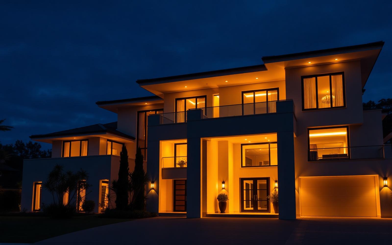 Casa moderna al atardecer